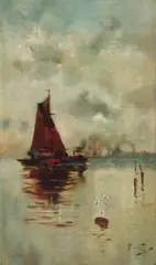 Fishing Schooner Off Naples by Girolamo P. Nerli, oil on board, sold Jun 2025