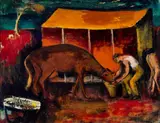 Feeding Time by Constance Stokes, 1945, oil on canvas, offered Jun 2025