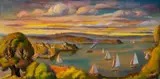Evening, Sydney Harbour by Adelaide Elizabeth Perry, oil on composition board, sold Jun 2025