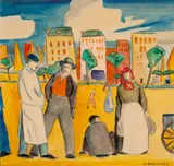 Figures In A City Square by Horace Brodzky, watercolour on paper, offered Jun 2025