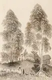 Aborigines In A Rocky Landscape by William Curtis, 1862, ink on paper, sold Jun 2025