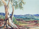 [Central Australian Landscape] by Albert Namatjira, watercolour on paper, sold Jun 2025