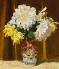 Dahlias In A Chinese Vase by Max Meldrum, 1951, oil on board, sold Oct 2024