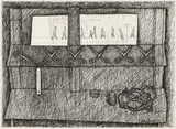 Study for mirror and scissors by John Brack, 1966, pen and ink on paper, sold Oct 2025