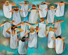 Standing figures by Dorothy Braund, 1979, gouache on paper, sold Oct 2025