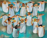 Standing figures by Dorothy Braund, 1979, gouache on paper, sold Oct 2025