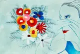 Girl and flowers by Charles Blackman, oil on canvas on board, sold Oct 2025