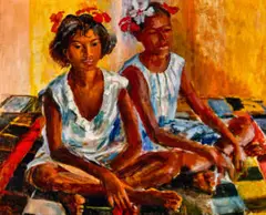 Two girls New Guinea by Margaret Olley, 1968, oil on composition board, offered Oct 2025