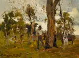 Wood gatherer by Walter Withers, oil on board, sold Oct 2025