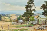 Lilydale farm by Ernest Buckmaster, 1943, oil on canvas on plywood, sold Oct 2025