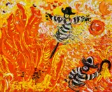 Wheatfield with sickle farmer and scarecrow by John Perceval, c.1990, oil on canvas on board, sold Oct 2025