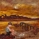 Charles blackman at Mallacoota Inlet by John Perceval, 1955, oil and tempera on composition board, sold Oct 2025