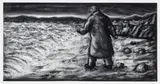 Drawing (man by the sea) by Peter Booth, 1999, Conté crayon and casein on paper, sold Oct 2025