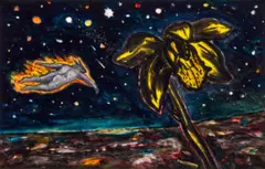 Flying man by Peter Booth, 1981, watercolour, gouache and ink on paper, sold Oct 2025