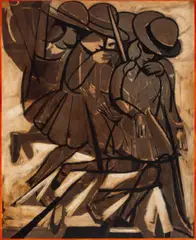 Schoolgirls descending a staircase by Charles Blackman, 1977, polymer wash, charcoal and oil on canvas, offered Sep 2025