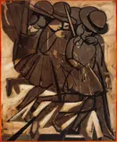 Schoolgirls descending a staircase by Charles Blackman, 1977, polymer wash, charcoal and oil on canvas, offered Sep 2025