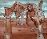 Ancient mythologies by Sidney Nolan, 1951, oil, enamel and ink on glass, offered Sep 2025