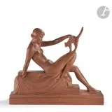 Femme au chat by Abel R. Philippe, Épreuve en terre cuite, sold Oct 2025