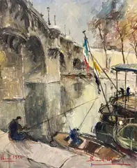 Pêcheur quai de Conti by Bernard Lignon, Toile, sold Oct 2024