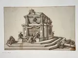 Mausolée à Stanislas Leszczynski by Jean Girardet, Plume et encre brune lavis brun et lavis gris sur traits de crayon noir, sold Oct 2024