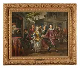Danse devant un palais by Mathys Naiveu, Panneau parqueté (Restaurations anciennes, sold Oct 2024