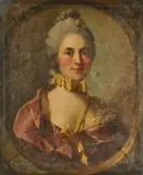 Portrait de dame en buste dans un œil-de-bœuf by Louis-François-Richard Dupont de Montfiquet, Toile (agrandie d'environ, sold Oct 2024