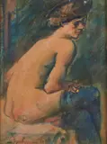 Nu assis aux bas noir by Léon Félix Georges Bonhomme, Aquarelle et gouache, sold Oct 2023