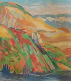 Paysage montagneux by Edy Legrand, Huile et gouache sur carton, sold Oct 2023