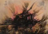 Composition abstraite by Jean Piaubert, Fusain et pastel sur papier, sold Oct 2023