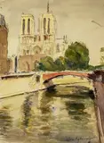 Notre Dame by Marc Aynard, Encre et aquarelle sur papier, sold Sep 2023