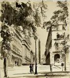 Rue de paris by Marc Aynard, Encre et aquarelle sur papier, sold Sep 2023
