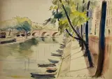 Le quai bourbon by Marc Aynard, Encre et aquarelle sur papier, sold Sep 2023
