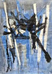 Composition by Roger Barr, Technique mixte et collage sur papier fort signée et datée, sold Sep 2023