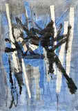 Composition by Roger Barr, Technique mixte et collage sur papier fort signée et datée, sold Sep 2023