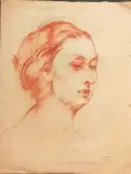 Portrait de femme by Vasyl Khmeluk, Sanguine, sold Sep 2023