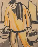 Pêcheur sur le port en Bretagne by Pierre Belay, Aquarelle et encre (lavis), sold Sep 2025