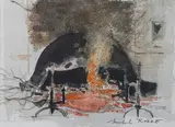 Le feu de cheminée by Michel Rodde, Aquarelle et encre (lavis), sold Sep 2025