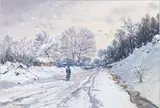 Paysage de campagne par temps de neige by Philippe Girardot, Technique mixte, pastel, gouache et fusain, sold Sep 2025