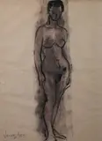 Nu debout by Louis Vergetas, Encre (lavis), fusain sanguine et estompe, sold Sep 2025