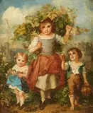 Trois enfants portant des fleurs by Francois Louis Lanfant de Metz, Toile, sold Mar 2023
