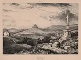 Croix de Chaudesaigues Château de Larderole, 1831 -1832 by Eugène Isabey, Lithographie sur chine appliqué sur vélin, très belles épreuves avec la lettre, sold Apr 2024