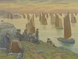 Les vieux», crée en 1906 by Henri Rivière, Lithographie couleur, n°102 du catalogue raisonné, série Au vent de Noroît, sold Apr 2024