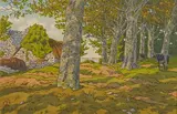 Le bois de hêtres à Kerzardern», crée en 1917 by Henri Rivière, Lithographie couleur, n°97 du catalogue raisonné, série Le Beau pays de Bretagne, sold Apr 2024