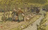 Lavoir à Tréboul», crée en 1909 by Henri Rivière, Lithographie couleur, n°89 du catalogue raisonné, série Le Beau pays de Bretagne, sold Apr 2024