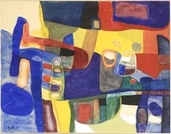 Maurice ESTEVE (1904-2001) SANS TITRE by Maurice Estève, 1957, Aquarelle sur papier signé en bas à gauche, sold May 2020