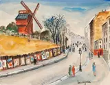Le Moulin de la Galette et la rue Lepic by Lucien Génin, Gouache sur papier, sold Mar 2025