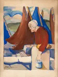 Bretonne sur le quai du port by Joseph Lacasse, 1929, Gouache sur papier, sold Mar 2025