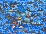 En mer by Avni Arbaş, 1971, Gouache sur papier marouflé sur toile, sold Mar 2025