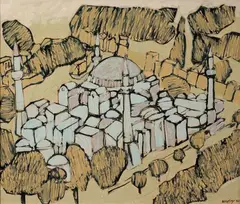 Mosquée ottomane by Muhsin Kut, 1982, Collage et gouache sur papier, sold Mar 2025