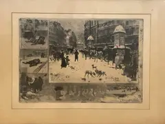 L'hiver à Paris ou La Place Breda by Félix Buhot, 1879, Eau-forte et aquatinte, sold Mar 2025